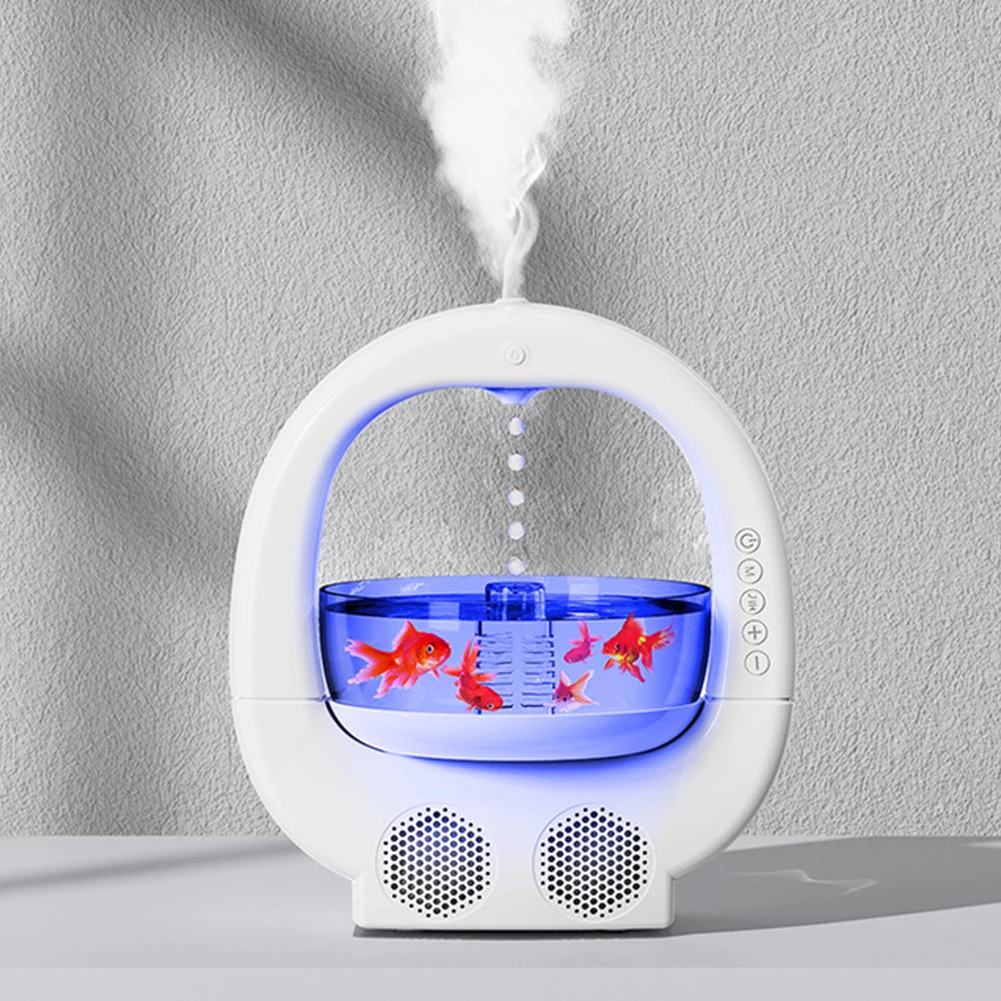 4 In 1 Anti Gravity Cool Mist Humidifier Fish Tank Aromatherapy Diffuser 700ml with Multicolor LED Light for Home Office Bedroom