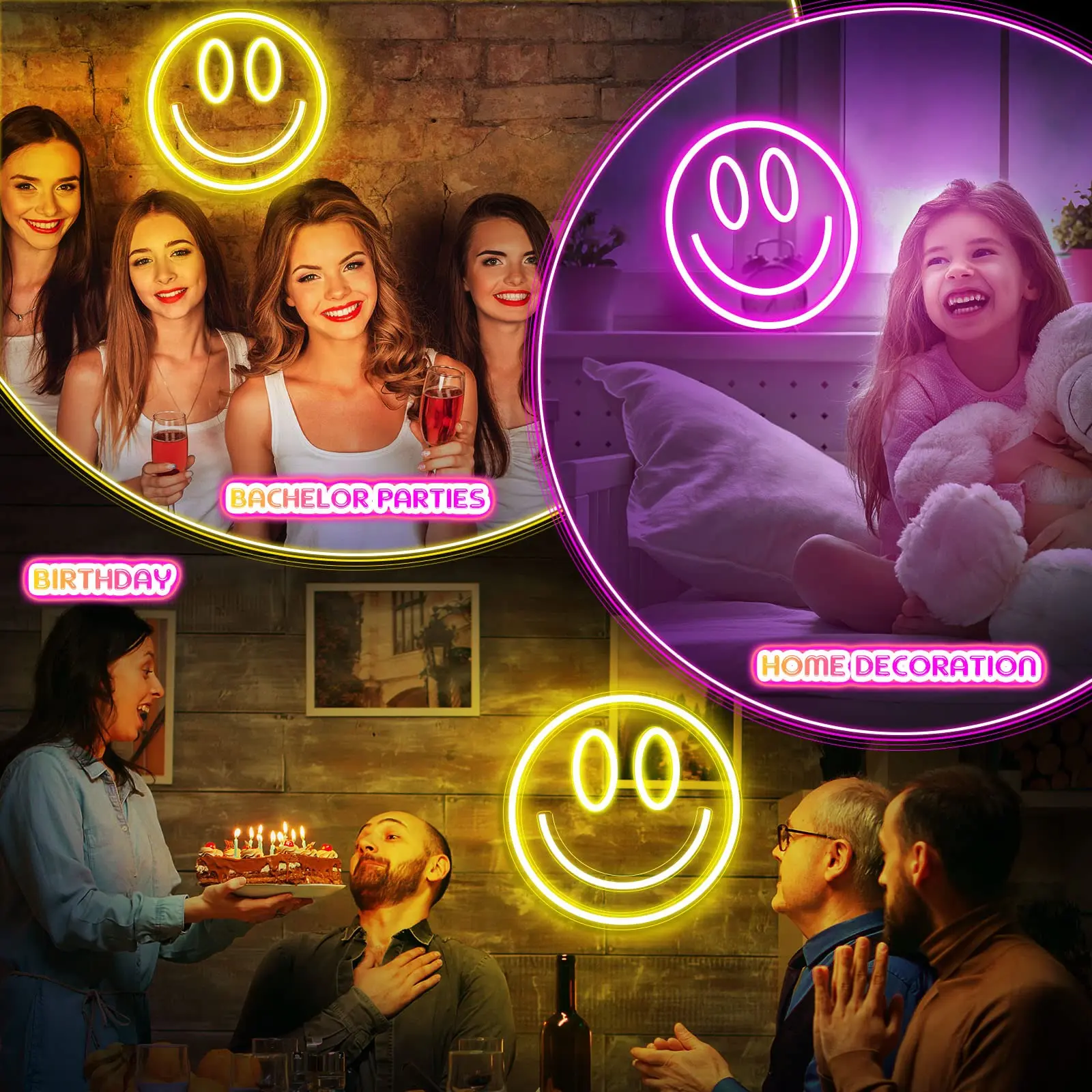 Imagem -06 - Sinal de Luz Led Smile Face Neon Wall Decor Smiley Face Light up Signs Usb Powered Pink Bedroom Signs