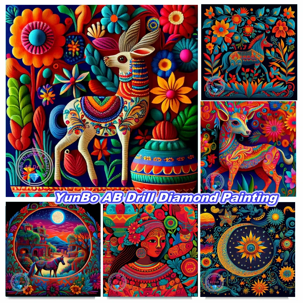 Colorful Mexican Llama 5D DIY AB Diamond Painting Mosaic Folklore Horse Princess Cross Stitch Kits Rhinestones Craft Home Decor