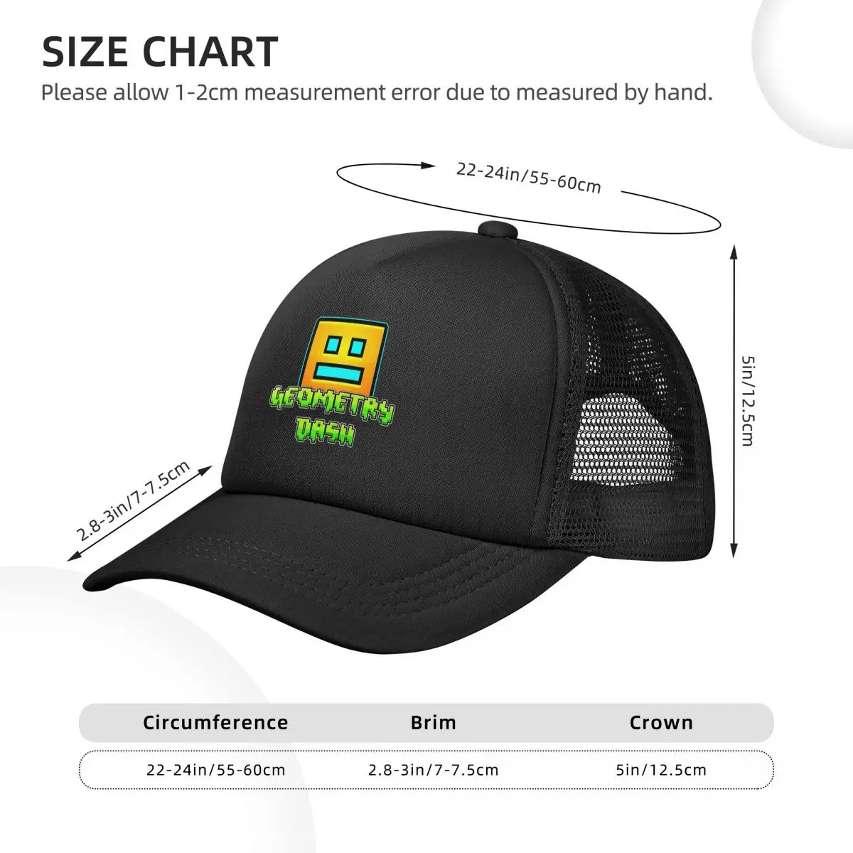 Video Game Geometry Dash Mesh Baseball Caps Snapback Fashion Baseball Hats Breathable Casual Casquette Outdoor Unisex