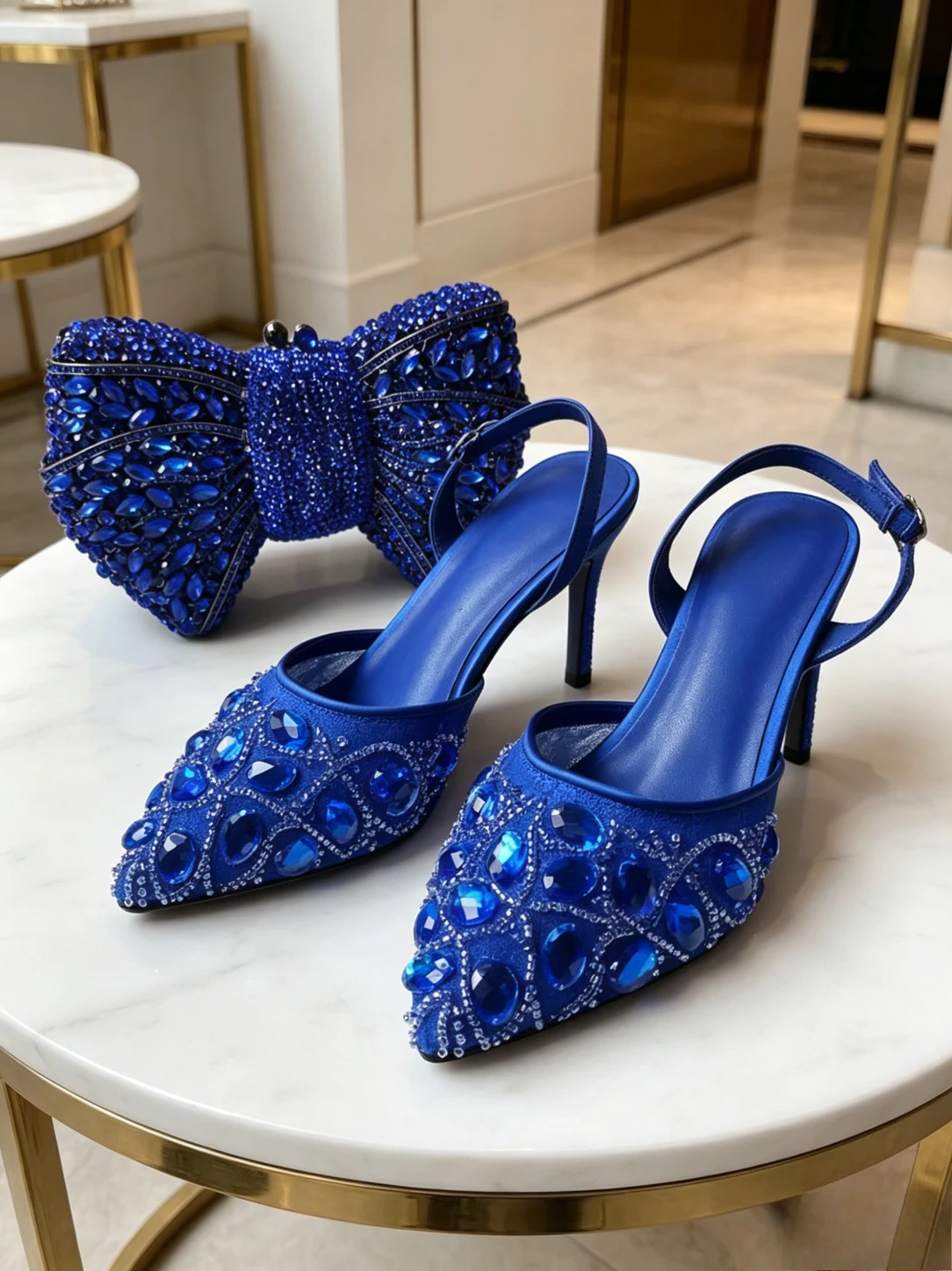 

New Bow Rhinestone Dinner Clutch Matching High Heels Runway High Heels Fashion Shoes Party Evening Banquet Luxury Shoes Bag Set