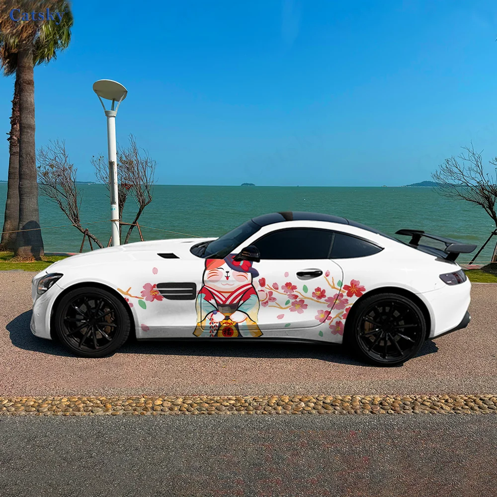 Lucky Cat Flower Color Car Vinyl Wraps Decal Self-adhesive PVC Sticker Suitable for Trucks SUV Decoration Auto Accessories Gift