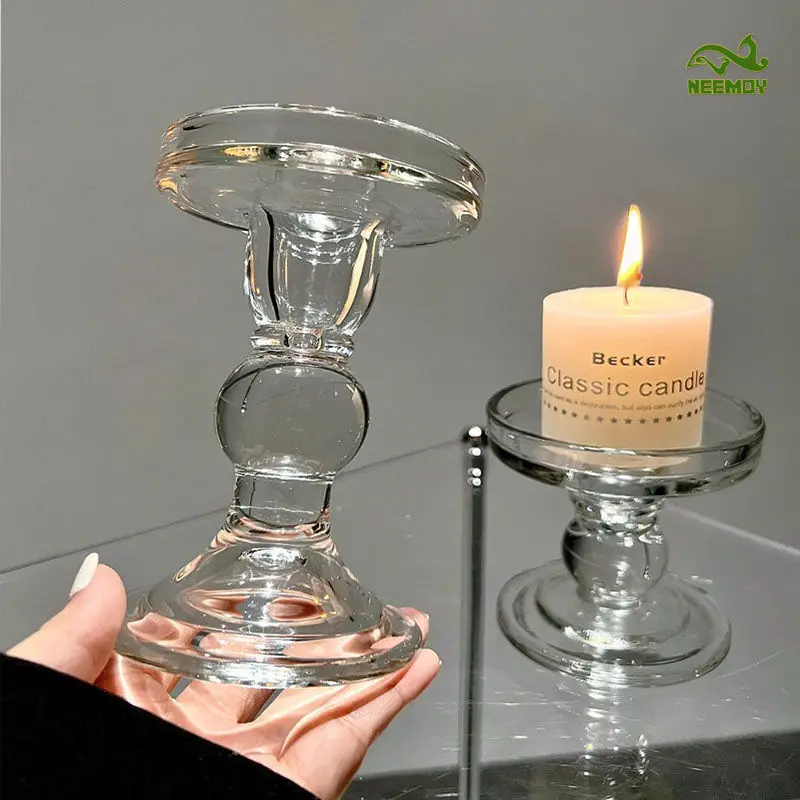 

European Retro Glass Candle Holder Table Decoration Ornament Ins Long Candle Aromatherapy Candle Holder Small Holder Home Decor