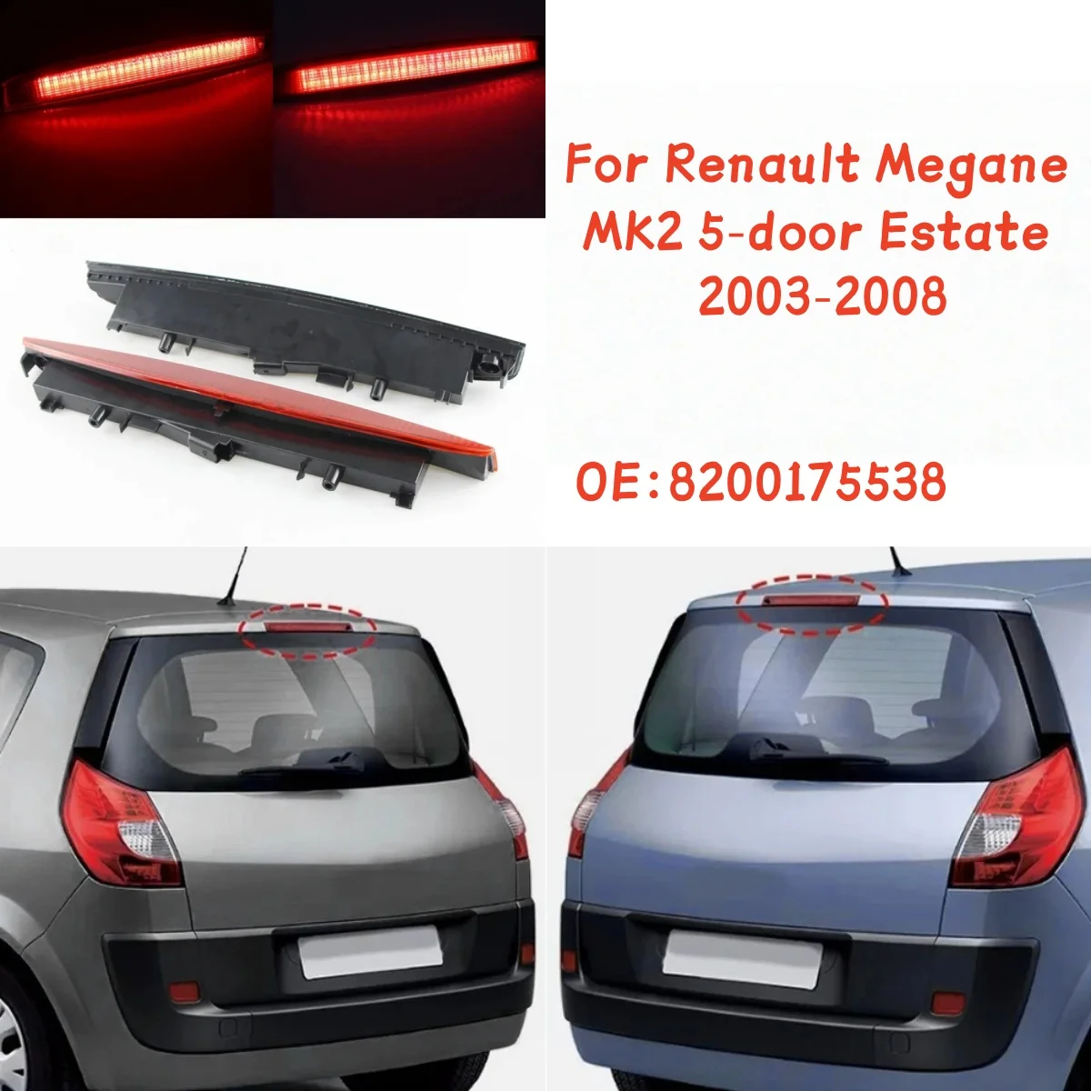 High Rear Brake Lamp Super Bright LED High Mount Stop Light For Renault Megane MK2 5-door Estate 2003-2008 8200175538