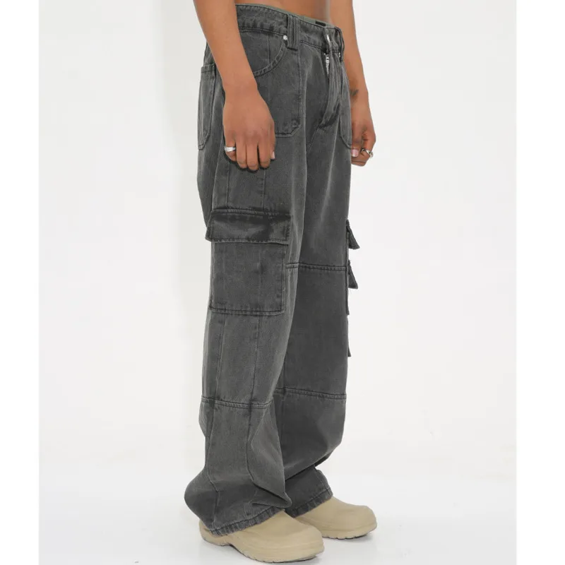 ملابس عمل عصرية شبابية للرجال من فور سيزونز، جينز واسع الساق، كاجوال للشارع الأمريكي القديم، متعدد الاستخدامات، فضفاض مستقيم #5