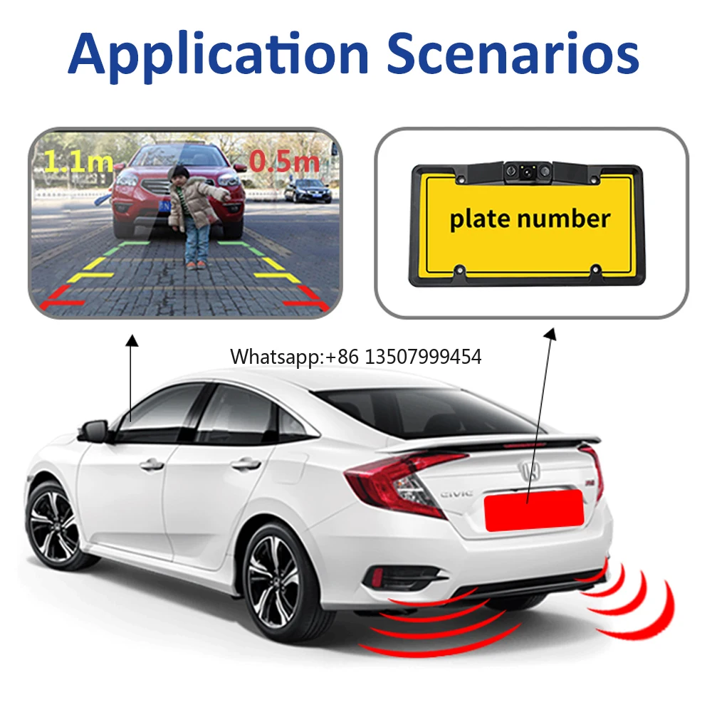 Car Reverse Camera Parking Sensor Buzzer US Standard License Plate Frame Rearview Camera for Americas Market