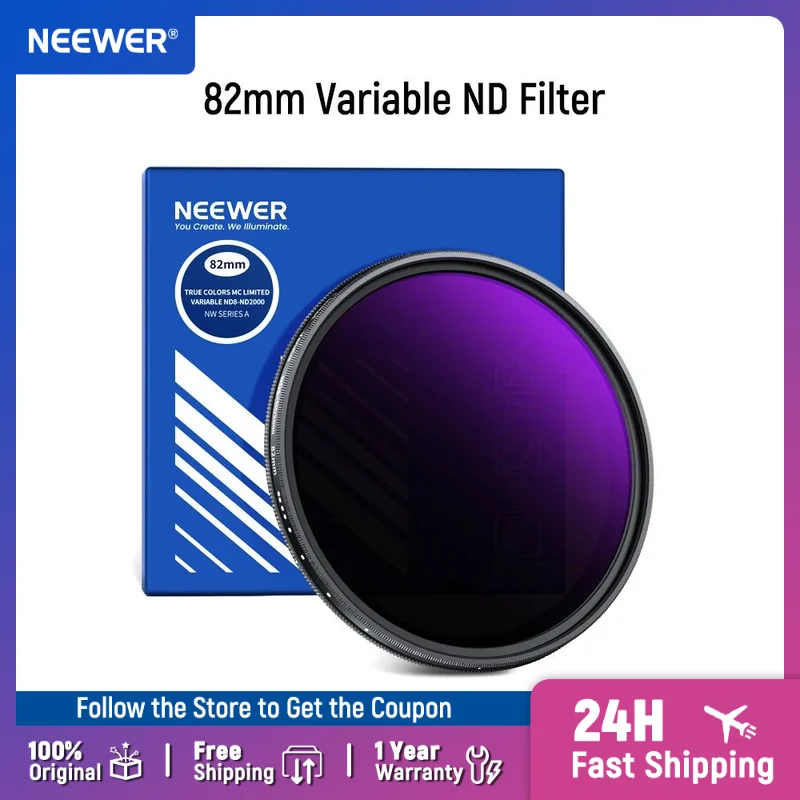 

NEEWER 82mm Variable ND Filter (ND8-2000) 3-11 Stops Adjustable Limited Neutral Density Lens Filter for DSLR Mirrorless Cameras