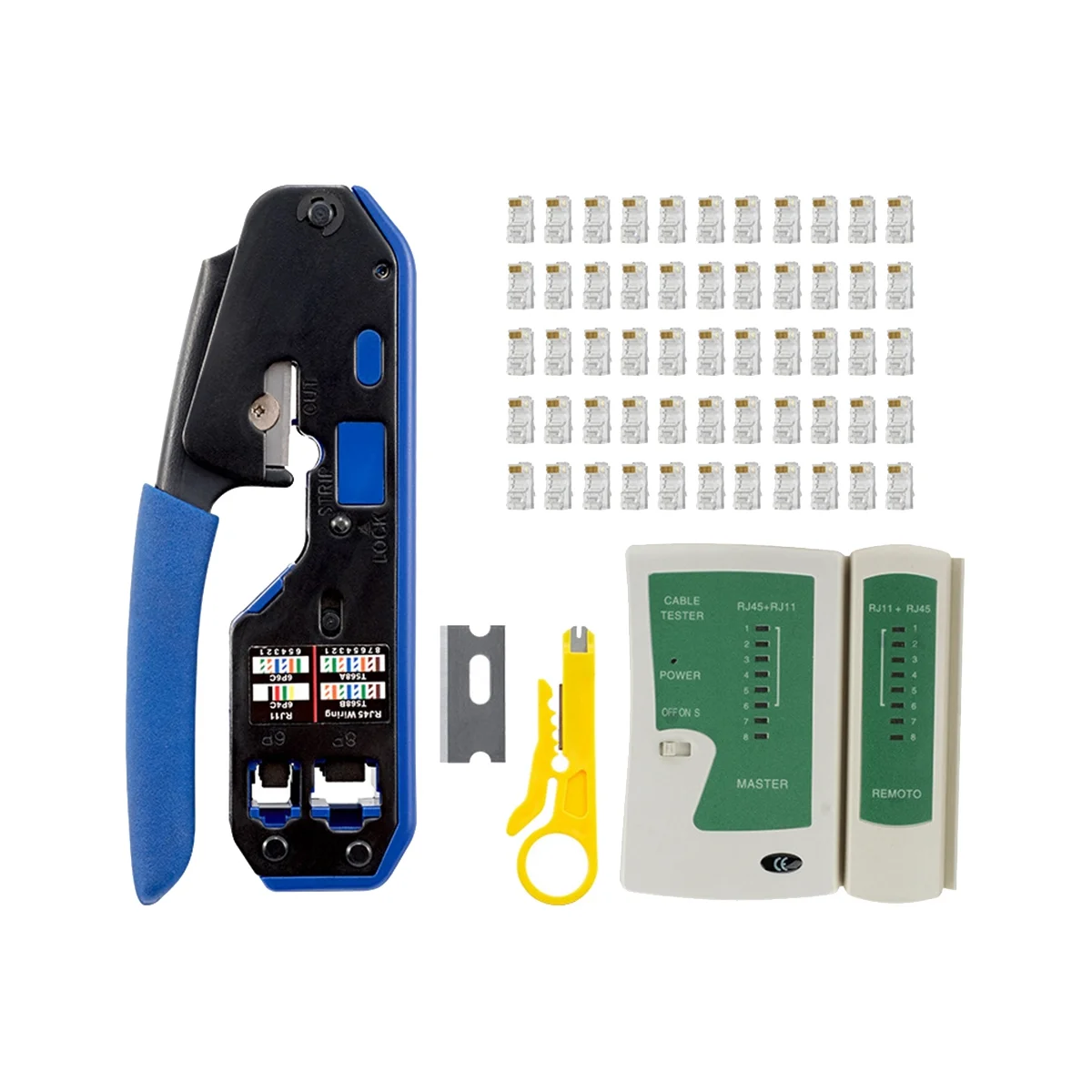 Network Cable Tester RJ45 Crimp Tool Kit CAT5 CAT5E CAT6 Crimping Tool Kit, RJ45 CAT6 Connector Plug Crimp Tool