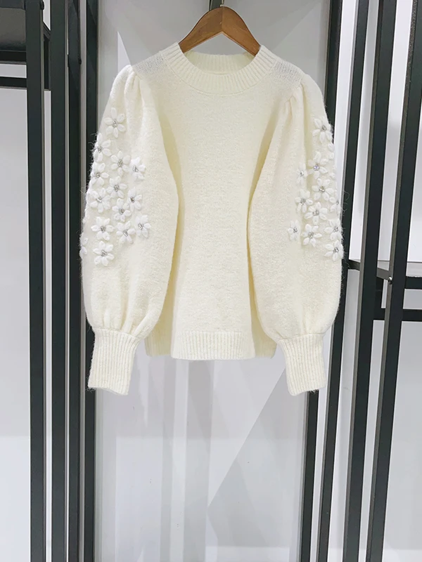 

Вязаный свитер Bubble Sve, круглый пуловер Ne, однотонный женский модный французский свитер, зима 2025, декор с бриллиантами...