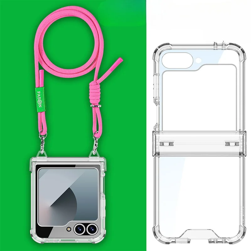 Fashion Crossbody Transparent Lanyard Case for Samsung Galaxy Z Flip 6 5 4 3 Clear Necklace Hinge Airbag Bumper Shockproof Cover