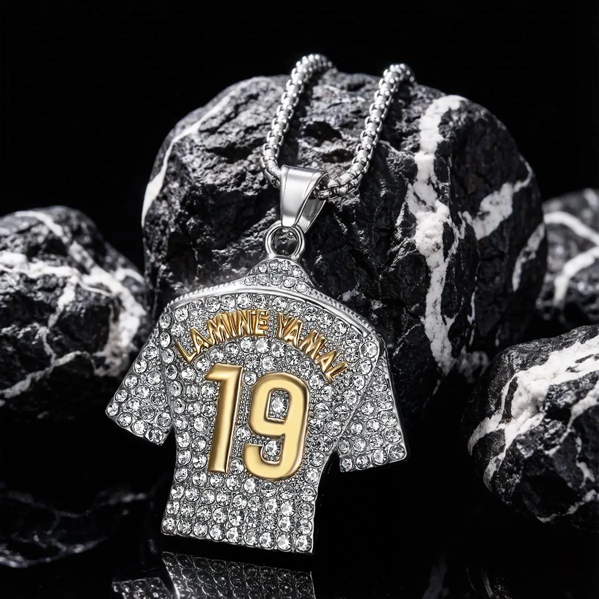 

Fashionable Men's Football Hip-Hop Style Titanium Steel Yamal 19 Jersey Pendant Necklace Stainless Steel Inlaid Fashion Accessory 60cm Chain Length Fashion Trend