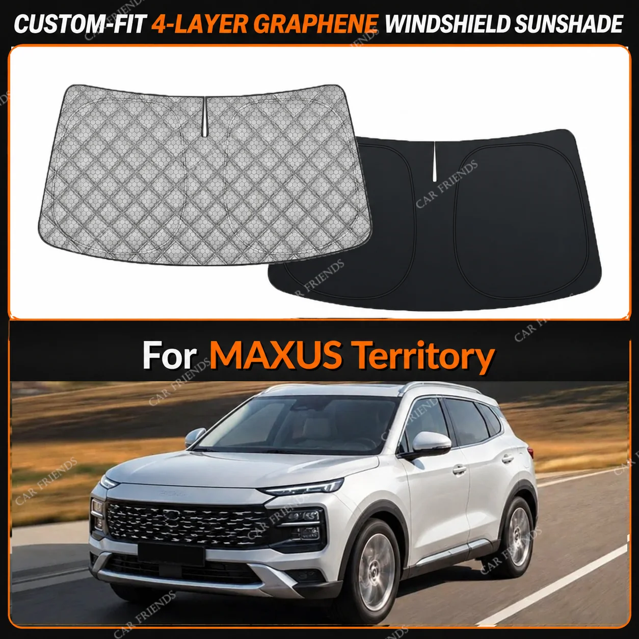 For MAXUS Territory Custom-Fit 4-Layer Graphene Windshield Sunshade Reflective Gray-Silver Surface Helps Reduce Direct Sunlight