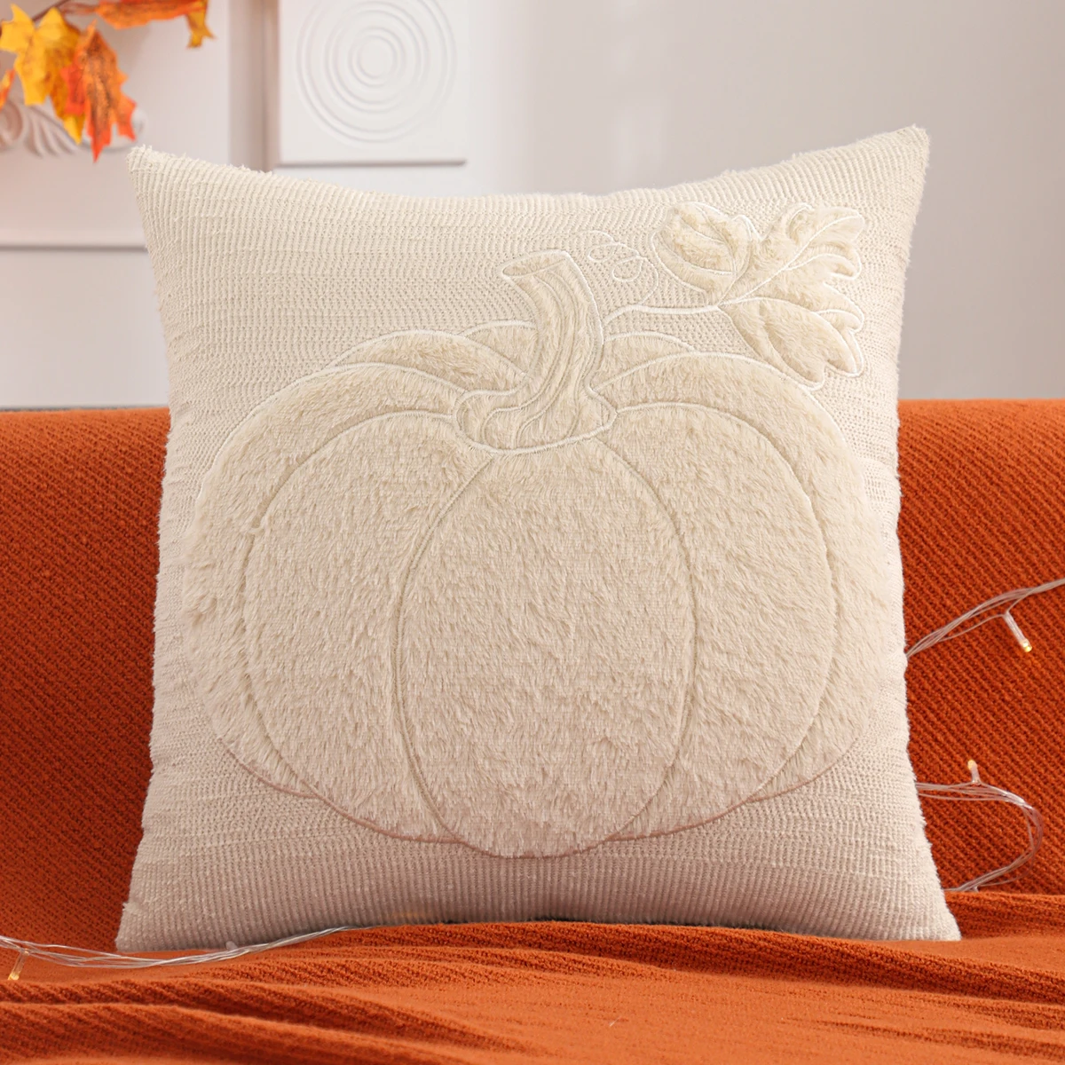 1 PC Halloween Decoration Throw Pillow Cover Pumpkin Quilting Plush Autumn Thanksgiving Harvest Home Decoration