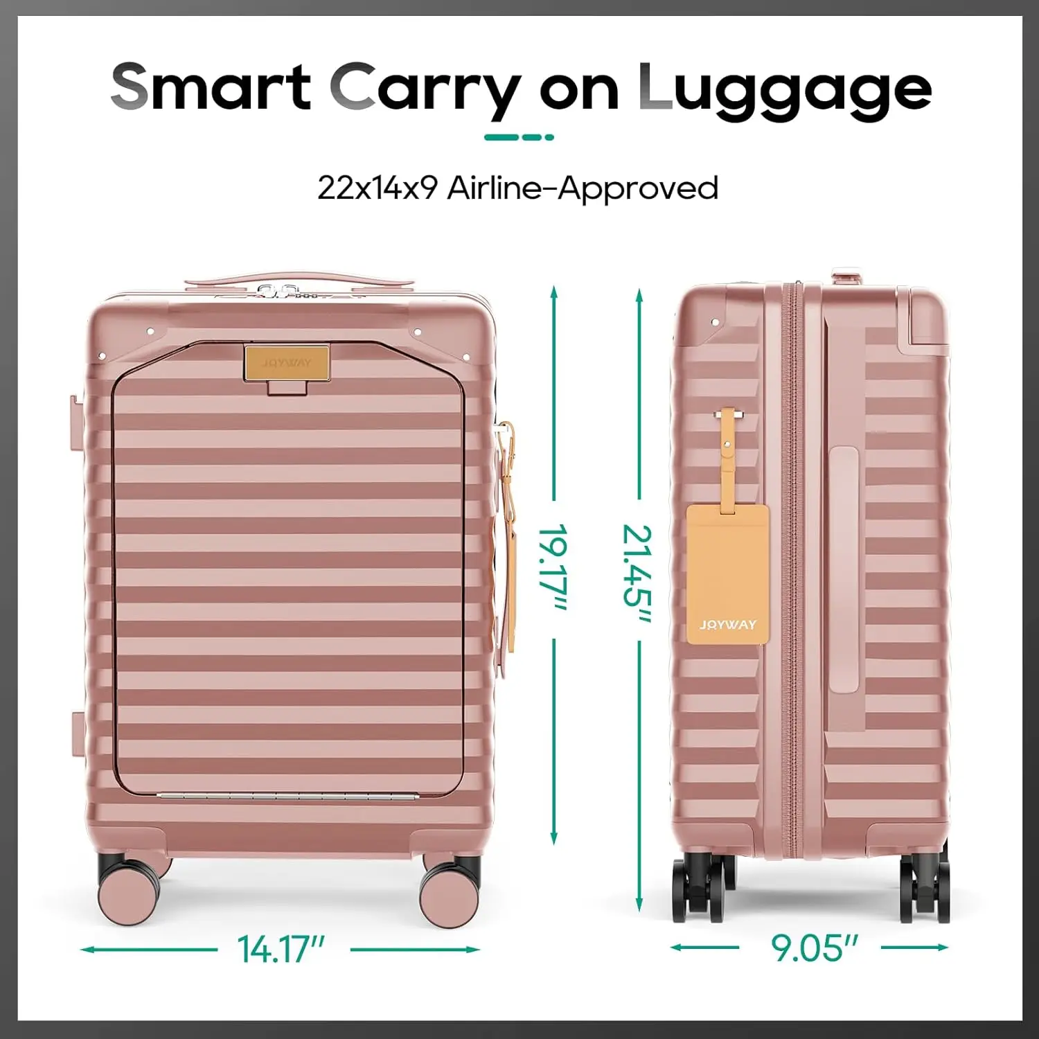 Maleta de mano rígida de 20 pulgadas con puerto USB, bolsillo frontal y portavasos: equipaje de viaje ligero para viajes aéreos