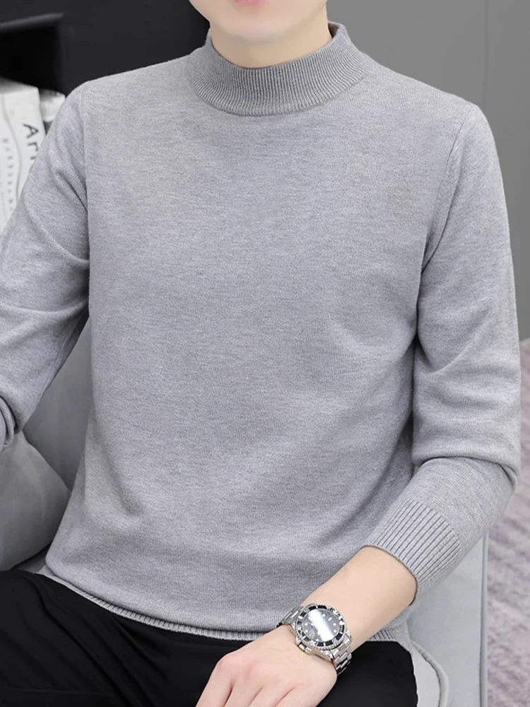 

High Quali Men's Knitted Sweater f High Collar mid Autumn Winter Casual Warm Pure Color Busin Casual Long Sve Top