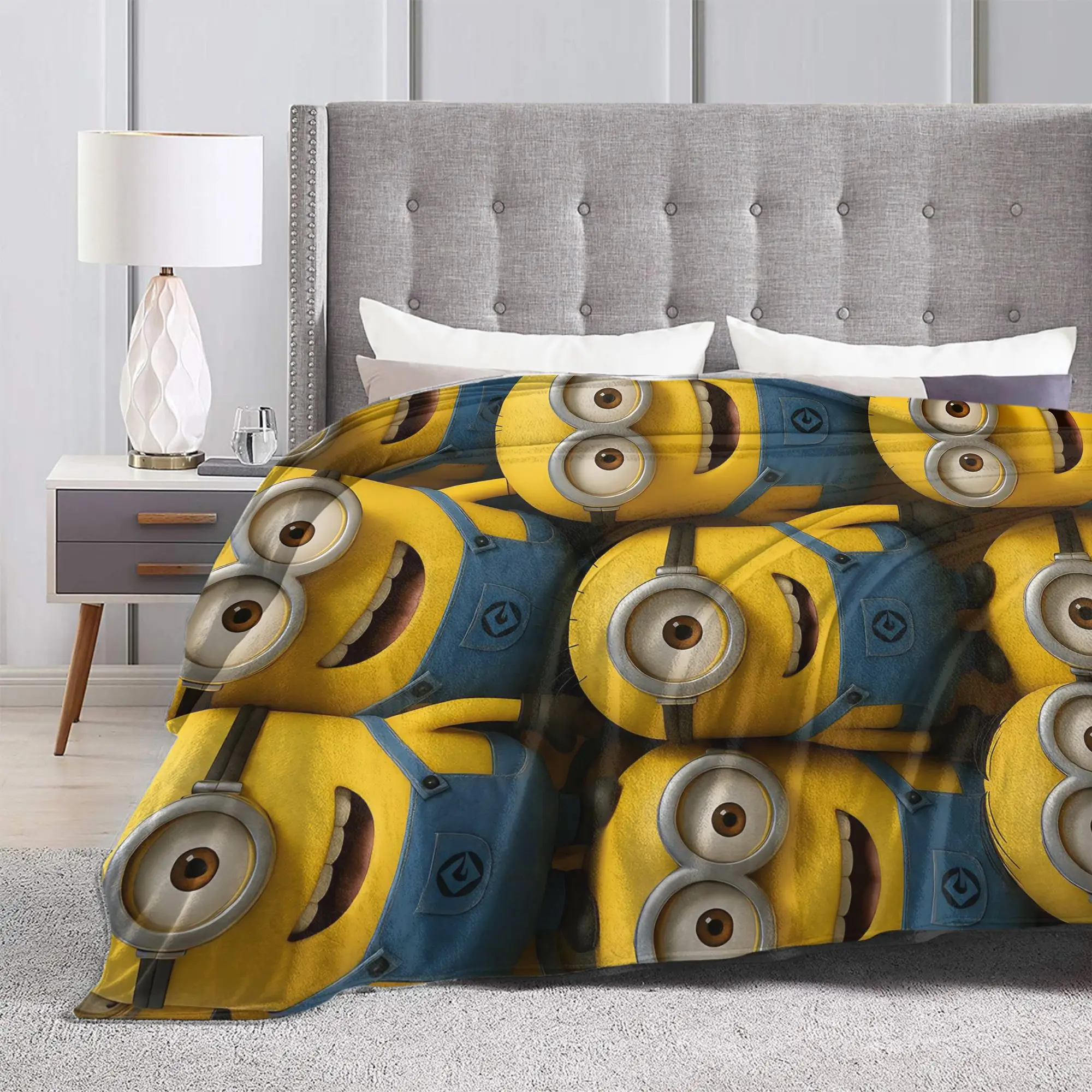 M-Minions-s Funny Cartoon Cute Blanket Fleece Textile Decor   Lightweight Thin Throw Blankets for Bedding Outdoor Rug Piece