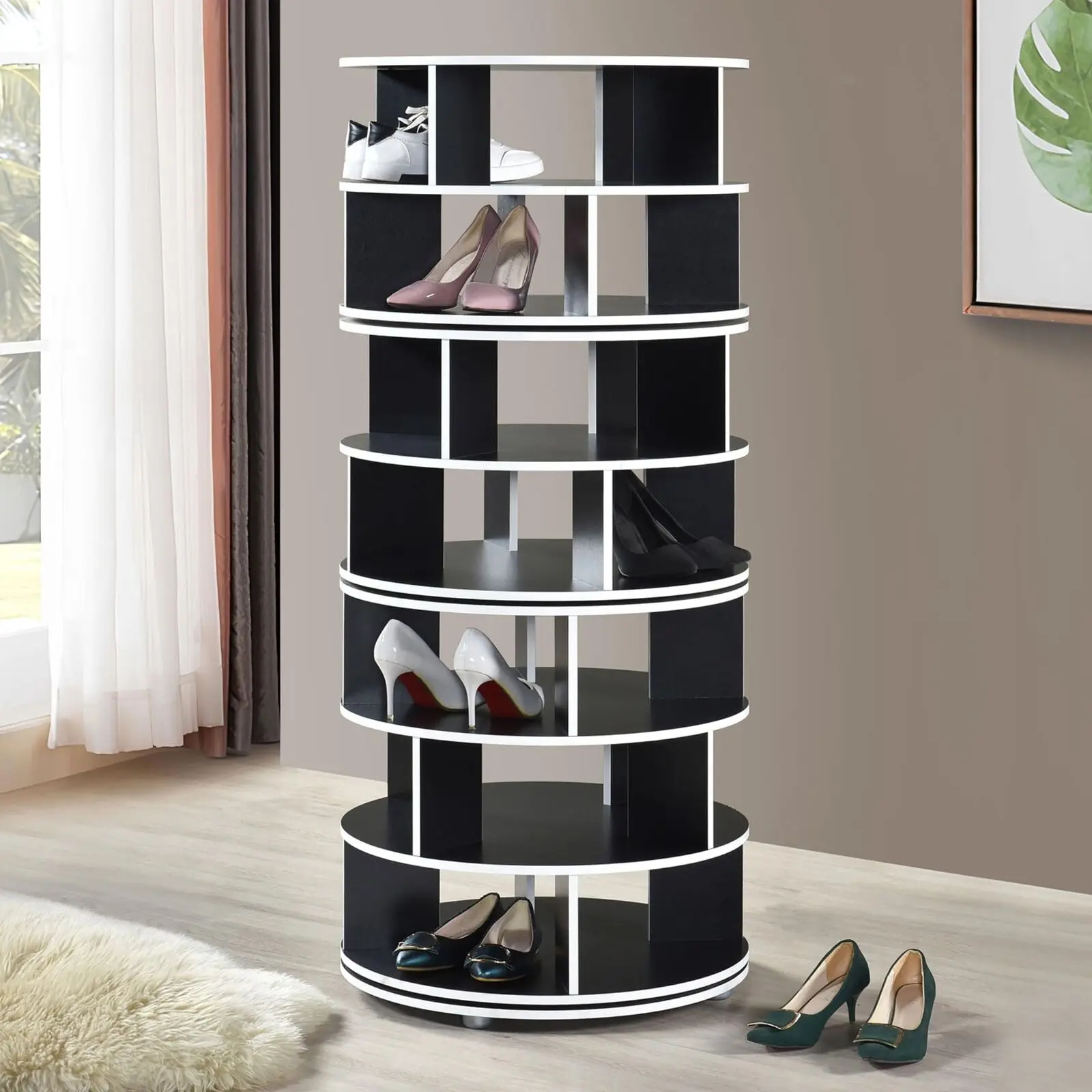 

Furniture - 7-Tier Rotating Revolving Lazy Susan Shoe Rack, Black