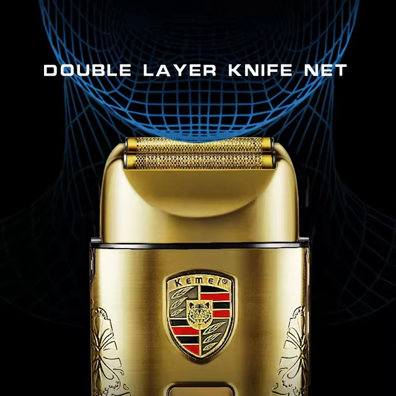 Kemei New Shaver LED Display Hair Beard Razor for Men Classic Gold Razor Metal Shell Portable Fast Charge Beard Shaver KM-T93