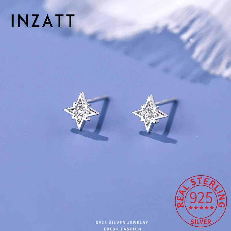 

INZATT Real 925 Sterling Silver Zircon Star Mini Stud Earrings for Charm Women Classic Fine Jewelry Light Luxury Accessories