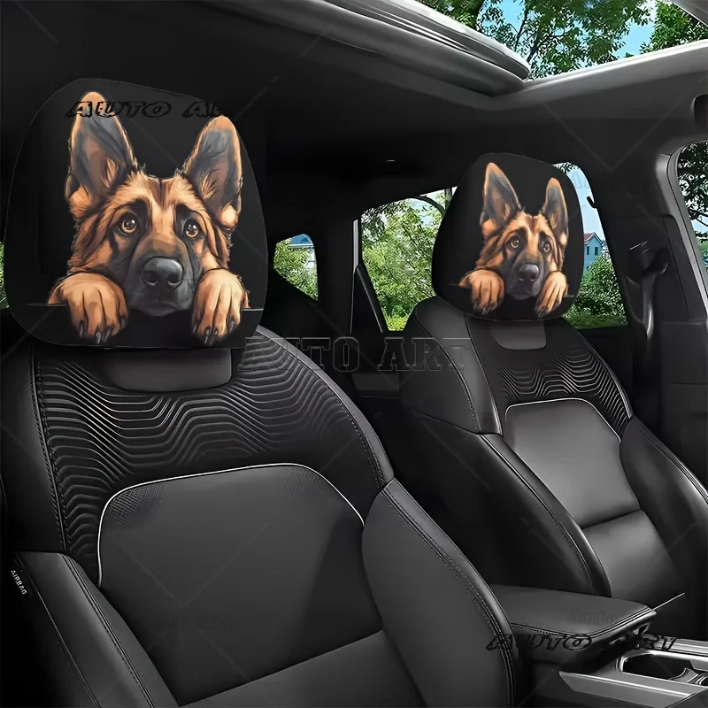 Border Collie Sheepdog Pattern Car Headrest Covers 2Pcs Universal Fit All Season Easy Clean Stylish Car Interior Decor Ideal