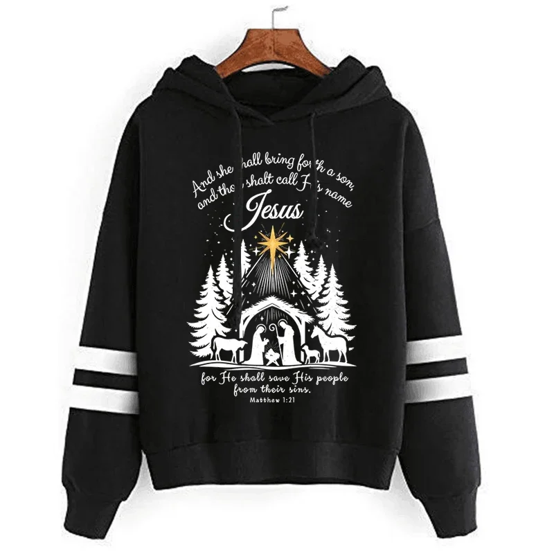 Hoodie Natal Yesus wanita, baju Pullover kepercayaan agama jalanan, kaus hadiah Natal lengan panjang modis untuk wanita