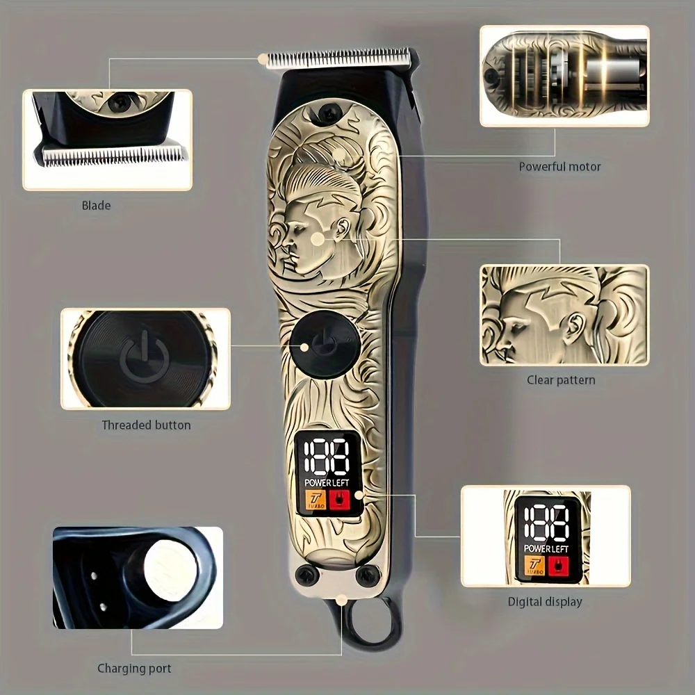 LED Display Professional Hair Clipper 0mm Vintage Beard Hair Trimmer Shaving Machine Men Barber Hair Clipper Trimmer 2-Piece Set
