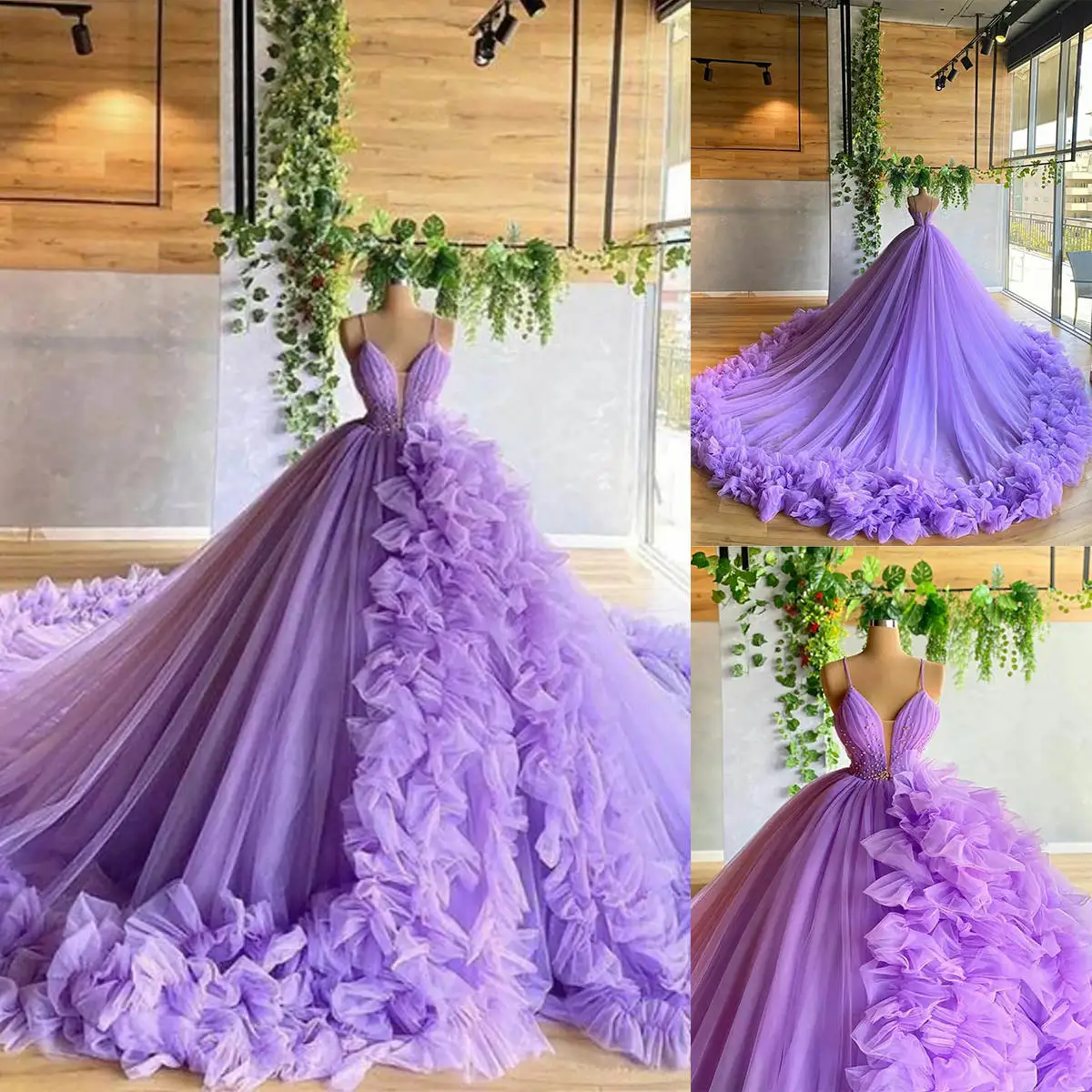 Princess A-Line Gown Prom Dresses Ruffles Tiered Organza Party Dresses Strapless Plus Size Custom Size Colour vestidos de festa