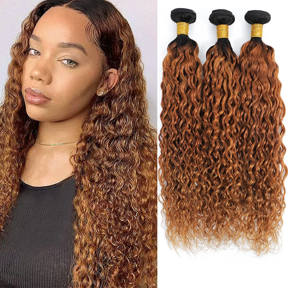 DreamDiana-Extensions de Cheveux Humains Ondulés Colorés, Cheveux Bouclés à l'Eau, Blond Ombré, Remy, T1B27, 100% Malaisien, 3 Bundles