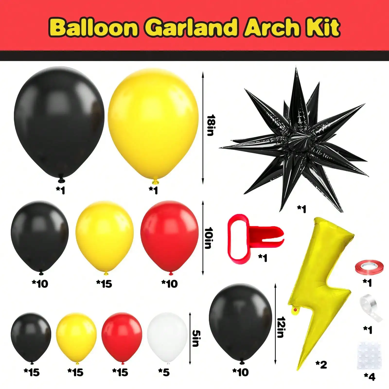 Красный, черный, желтый воздушный шар, гирлянда, арочный комплект, 107 шт., гирлянда, фон, мультяшная игра, украшение для дня рождения