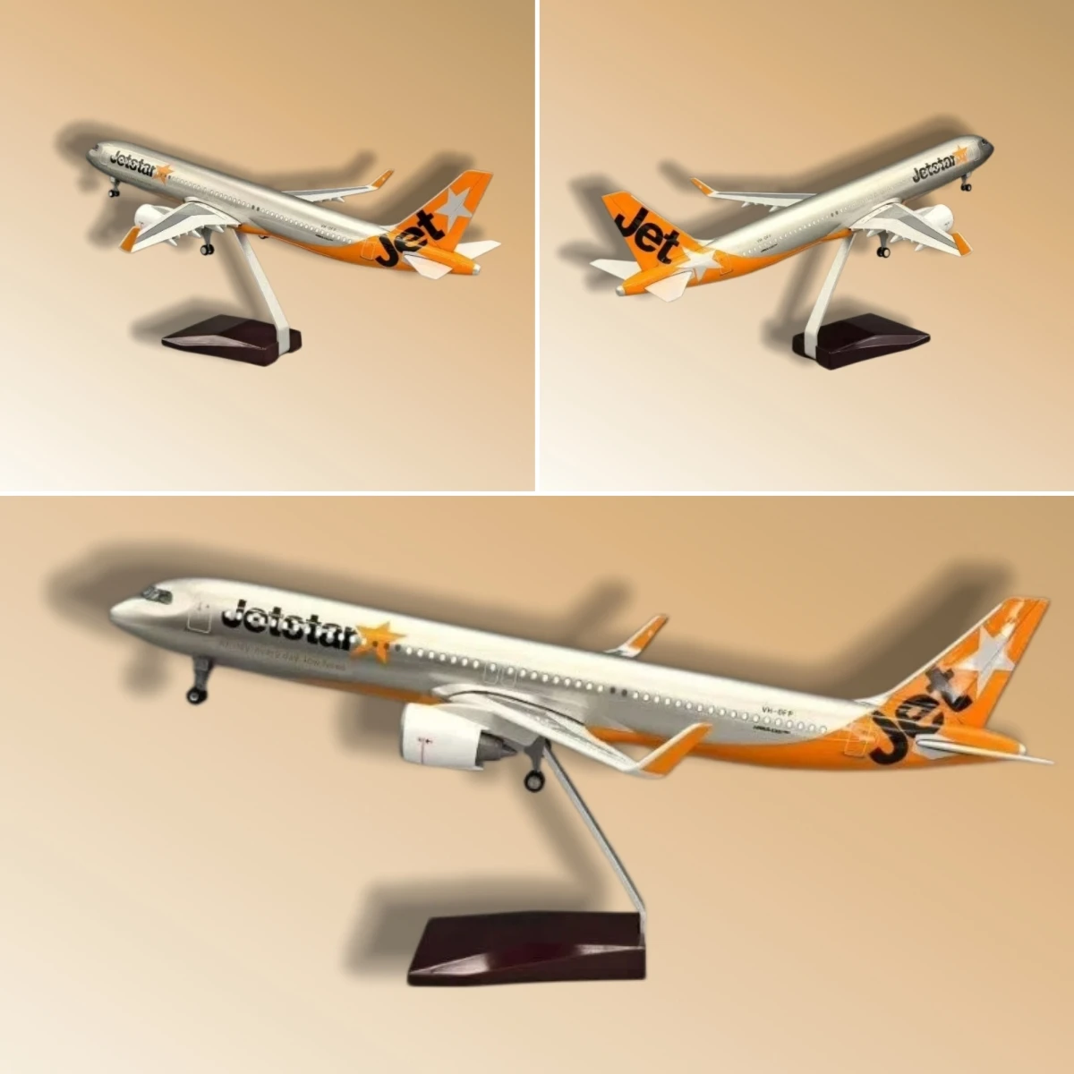 a321-ジェットスター-エアバス-43cm-ライトアップ-ダイキャスト樹脂製航空機模型（ランディングギア付き）1-135スケールモデル玩具