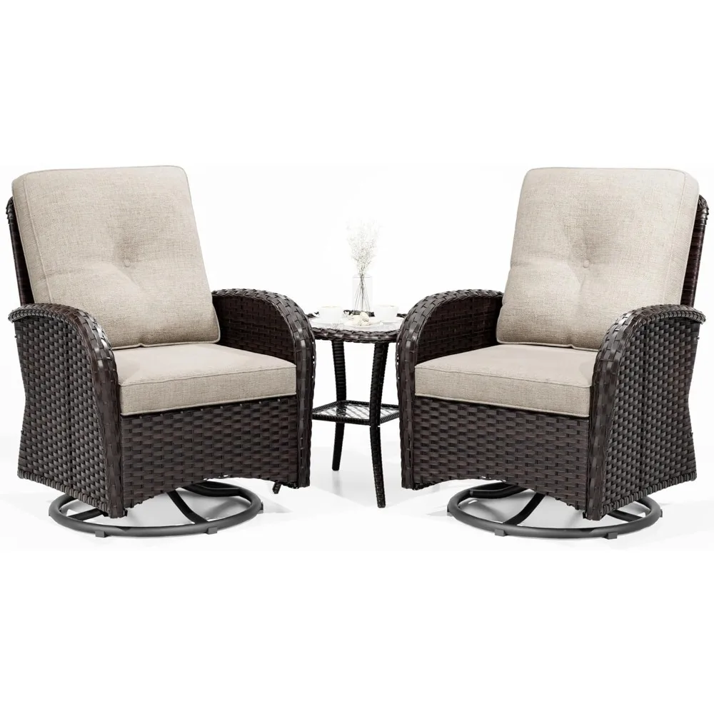 

Outdoor Swivel Rocker Chairs, 3 Piece Wicker Patio Set with Thick Cushion and Side Table, Rattan Patio Swivel Rocking Chairs fo