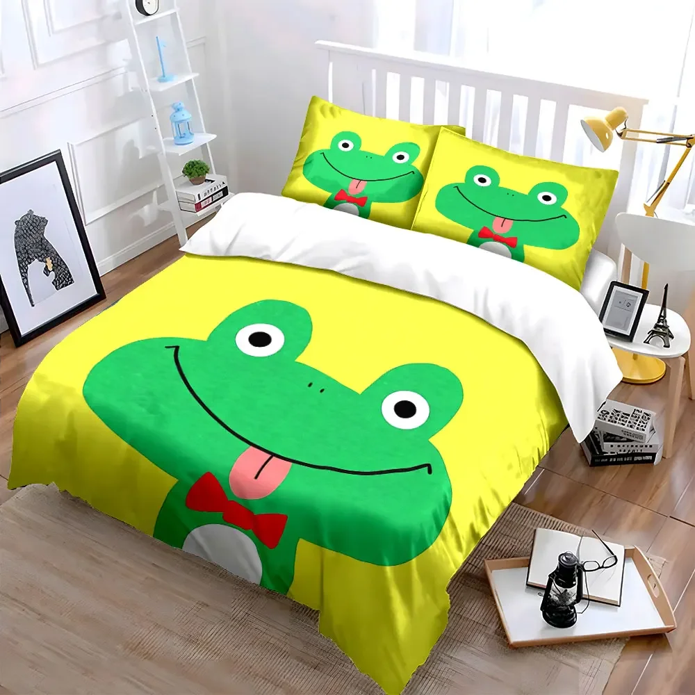 Colorful Frog Decor Set Soft Comfortable Duvet Cover Bedding Set Included 1*Duvet Cover & 2*Pillowcases, gift