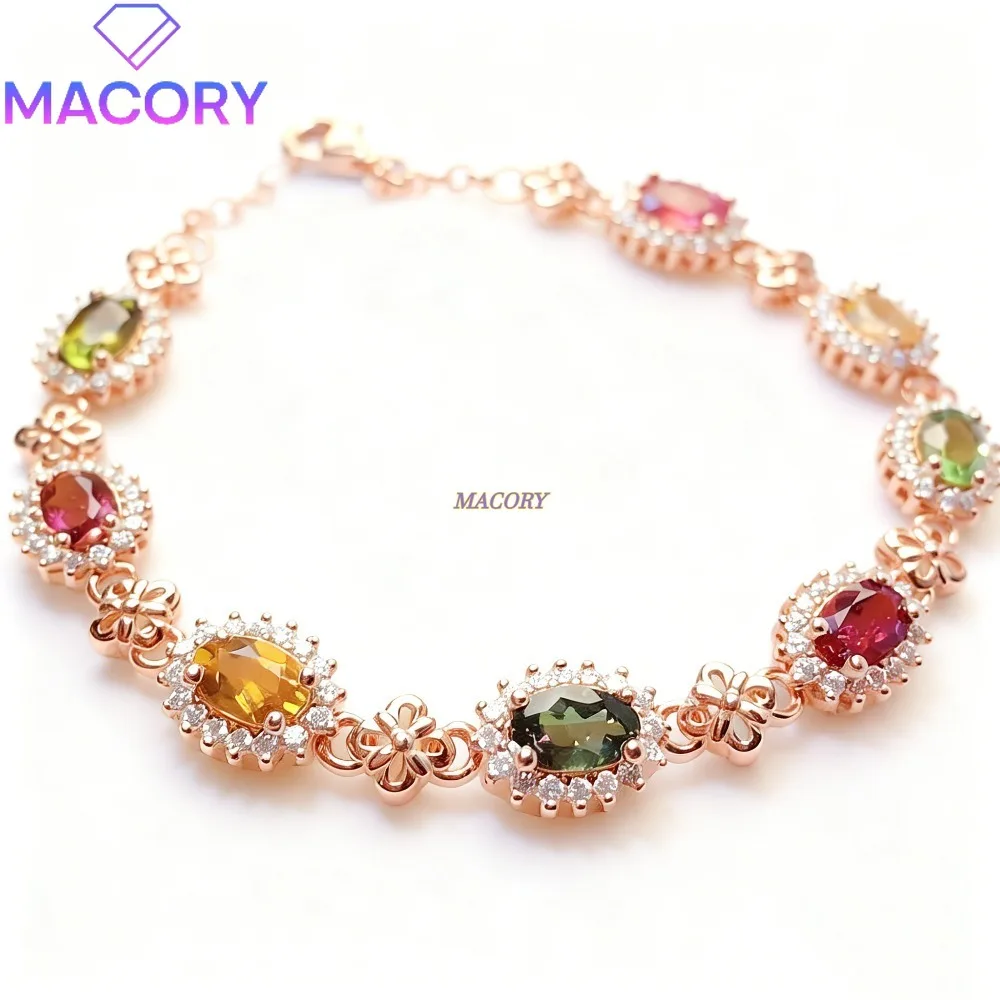 

Natural Tourmaline Bracelet S925 Sterling Silver Bracelet Women's Elegant Jewelry Accessories Suitable as an Anniversary Gift