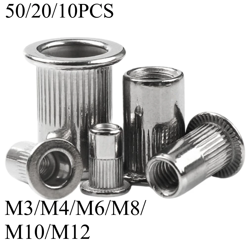 50/20/10 PCS Stainless Steel Flat Head Rivet Nuts Set M3 M4 M5 M6 M8 M10 Insert Reveting Multi Size Rivet Nuts