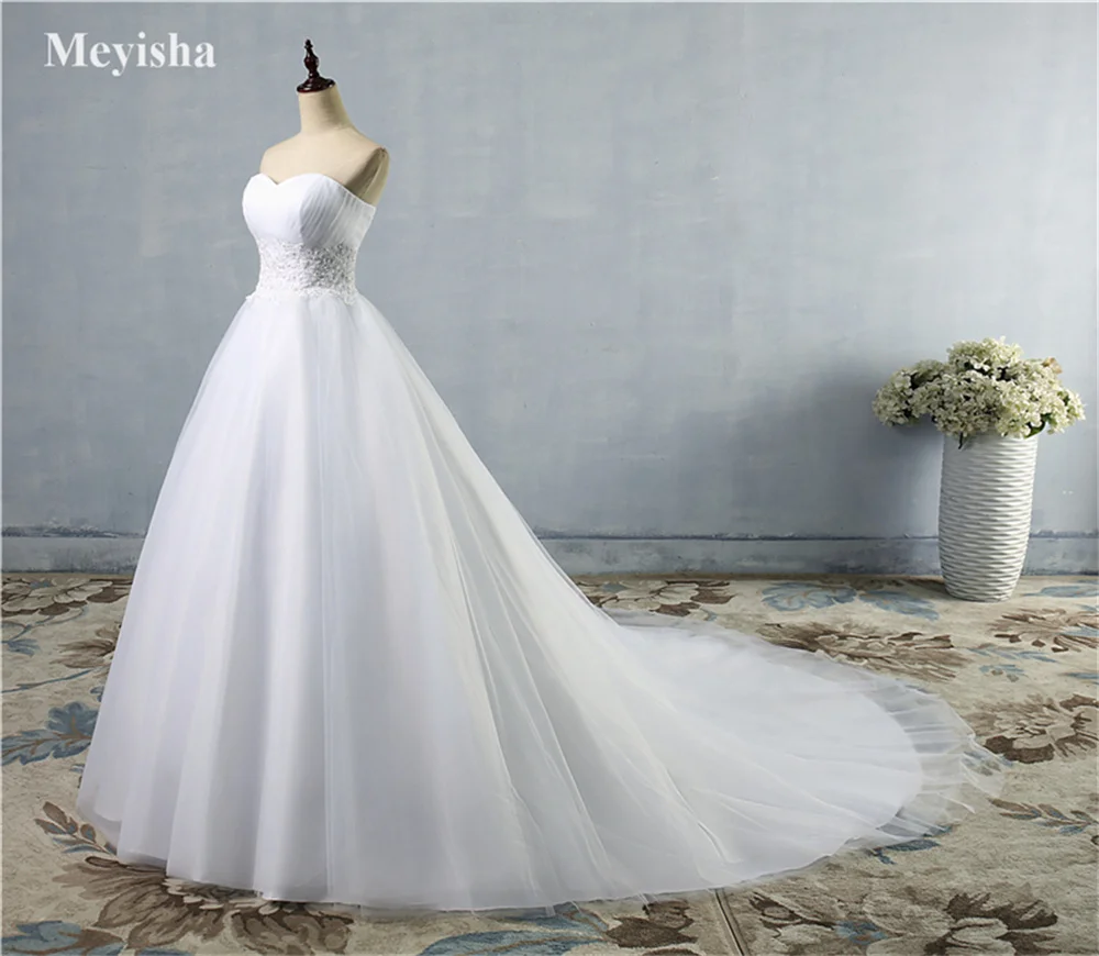 ZJ9008 Customized New Design A-line Sheer Neckline With Crystal Beads Tulle & Lace Wedding Dresses 2026 Bridal Dress size