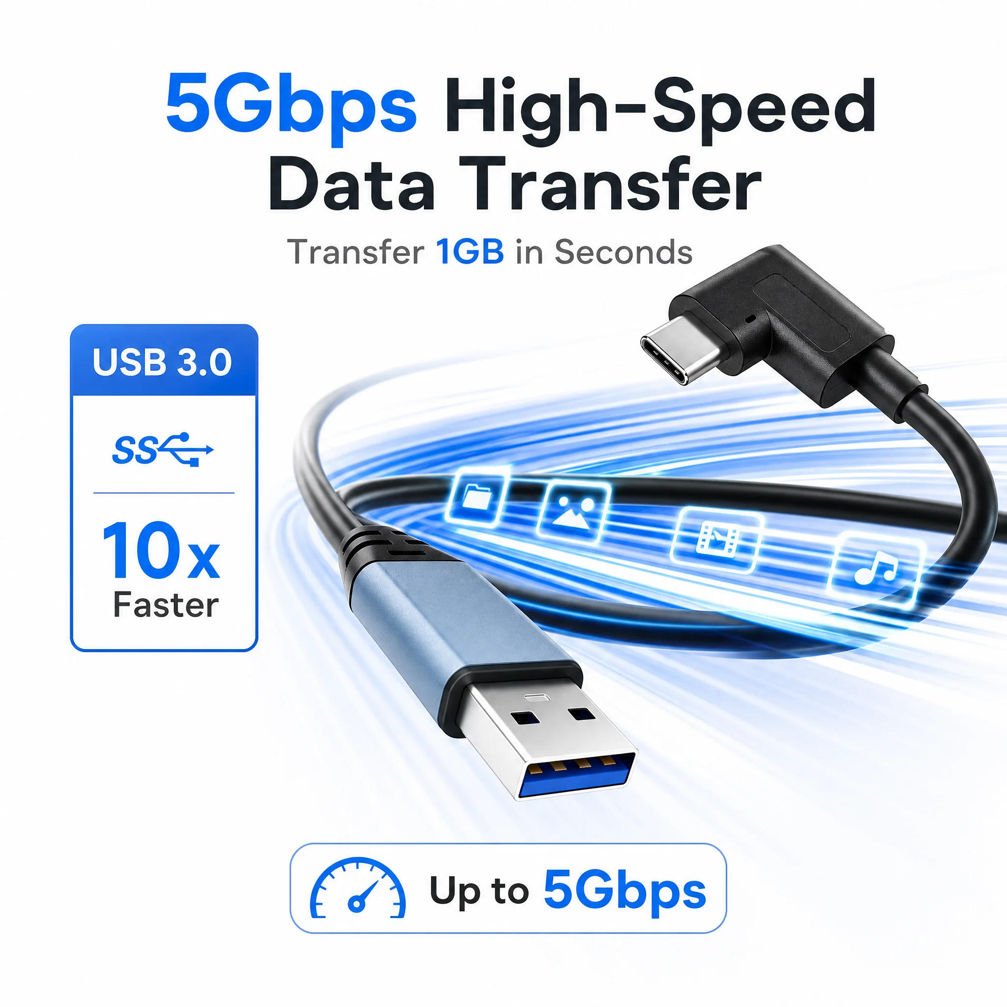 USB 3.0 Type C Extension Cable 90° Right Angle Type C Long Distance 5Gbps Data Cable  5-30M VR Link Cable for Camera Webcam VR