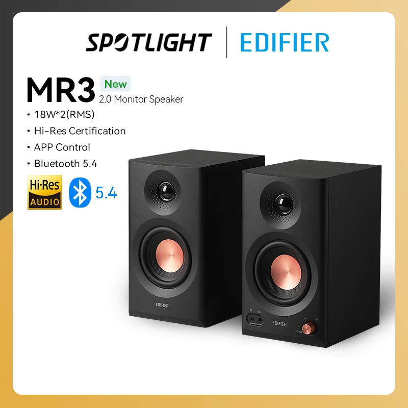 Edifier MR3 2.0 Monitor Speaker System Hi-Res Audio Bluetooth V5.4 Balanced TRS RCA AUX Inputs App EQ Room Compensation Setting