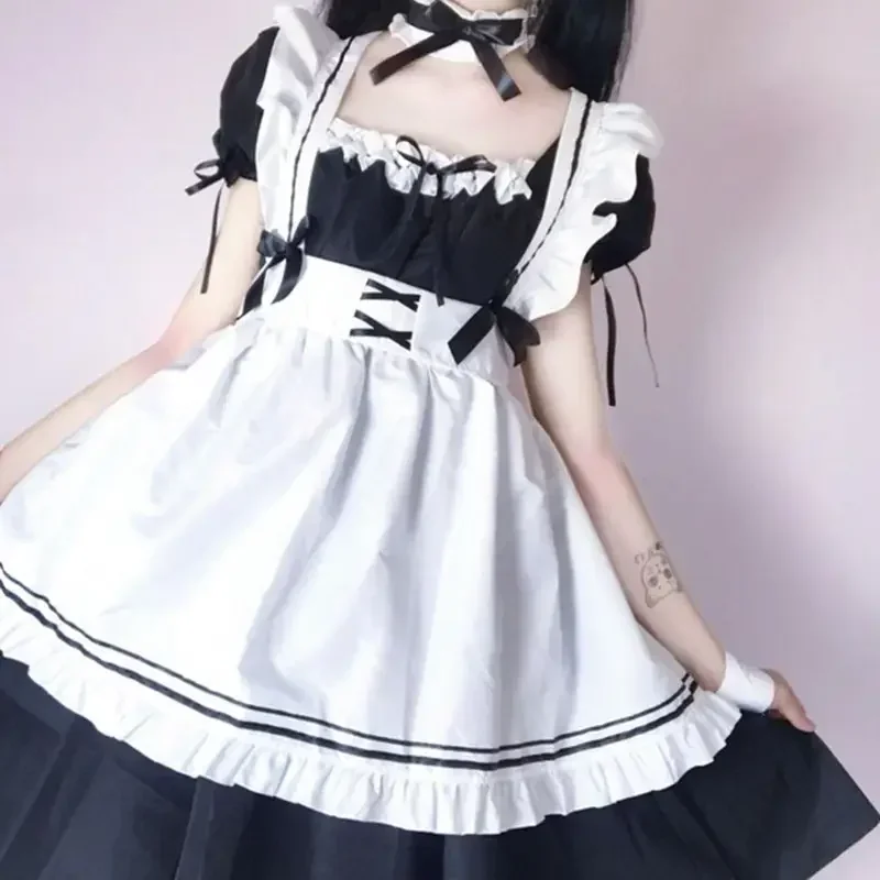 Amine bonito lolita empregada francesa cosplay vestido meninas mulheres garçom festa trajes de palco uniforme amantes mn11