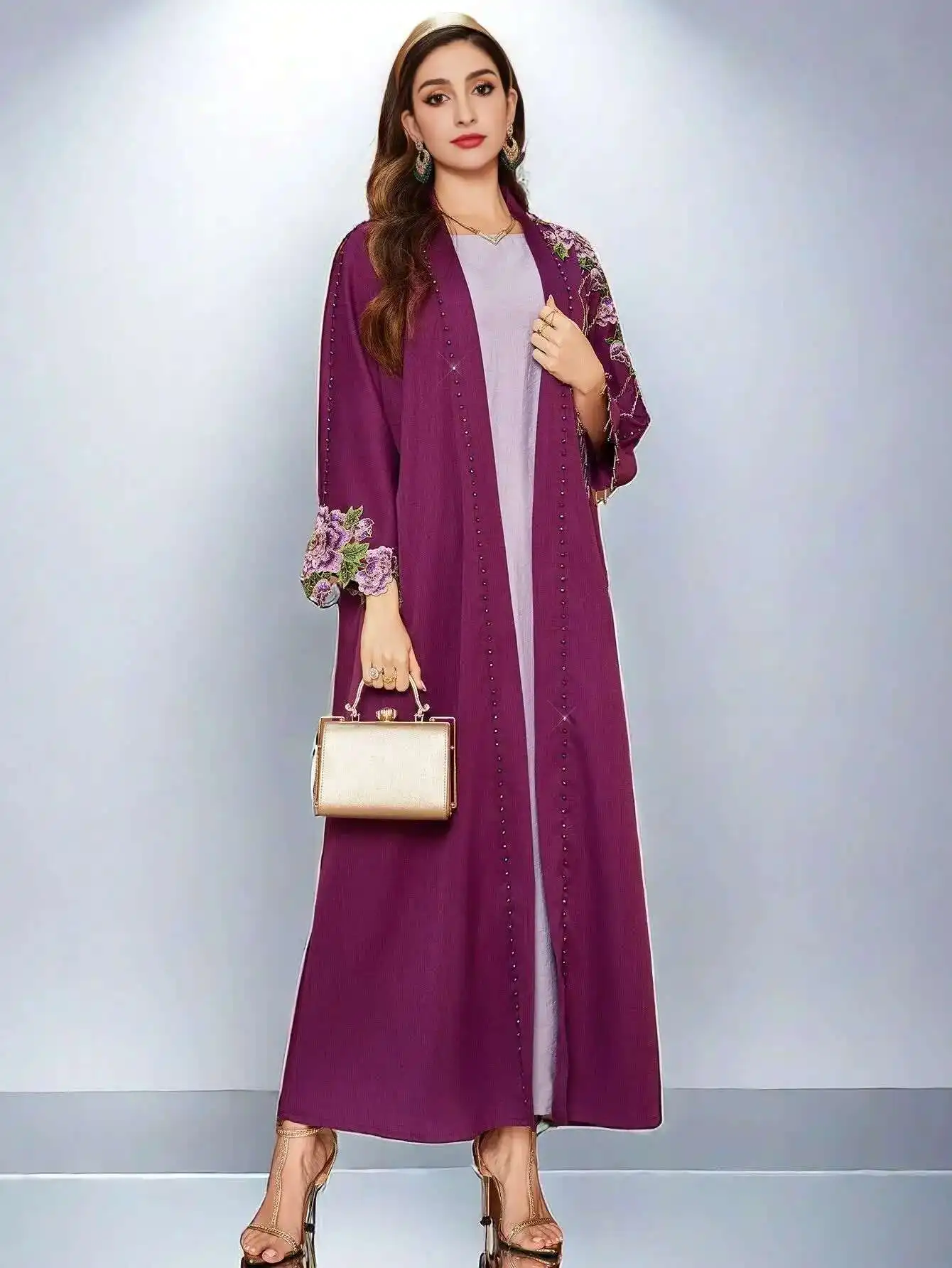 

Arab Dubai Ba5020 Fashion Elegant Embroidered Beaded Cardigan Robe Long Dress Robe Abaya Ramadan Dubai Luxury Islam Elegant