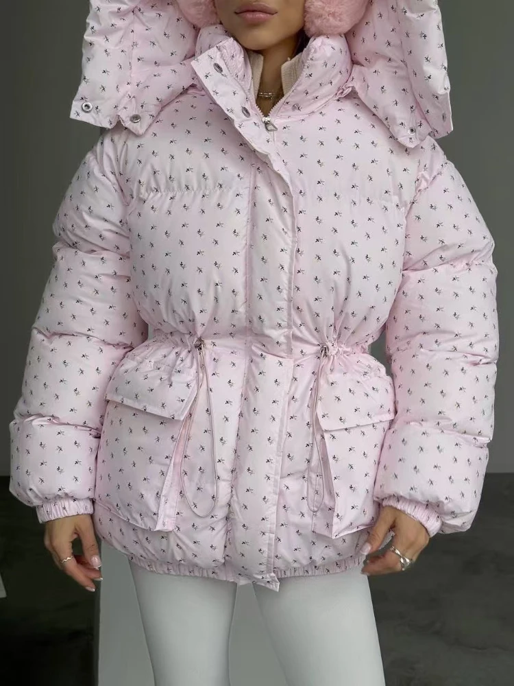 سترات باركاس بقلنسوة مطبوعة شتوية من Tossy للنساء دافئة برباط علوي ورقبة واقفة معطف غير رسمي مرقع ملابس الشارع سترات نسائية #5