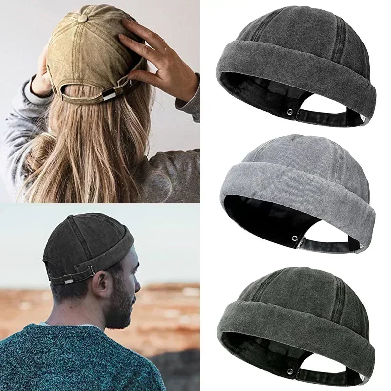 Brimless Docker Cap Washed Style Boy Girls Student Skullcap Hats Men Cotton Beanie Docker Brimless Hat Rolled Cuff Harbour Hats