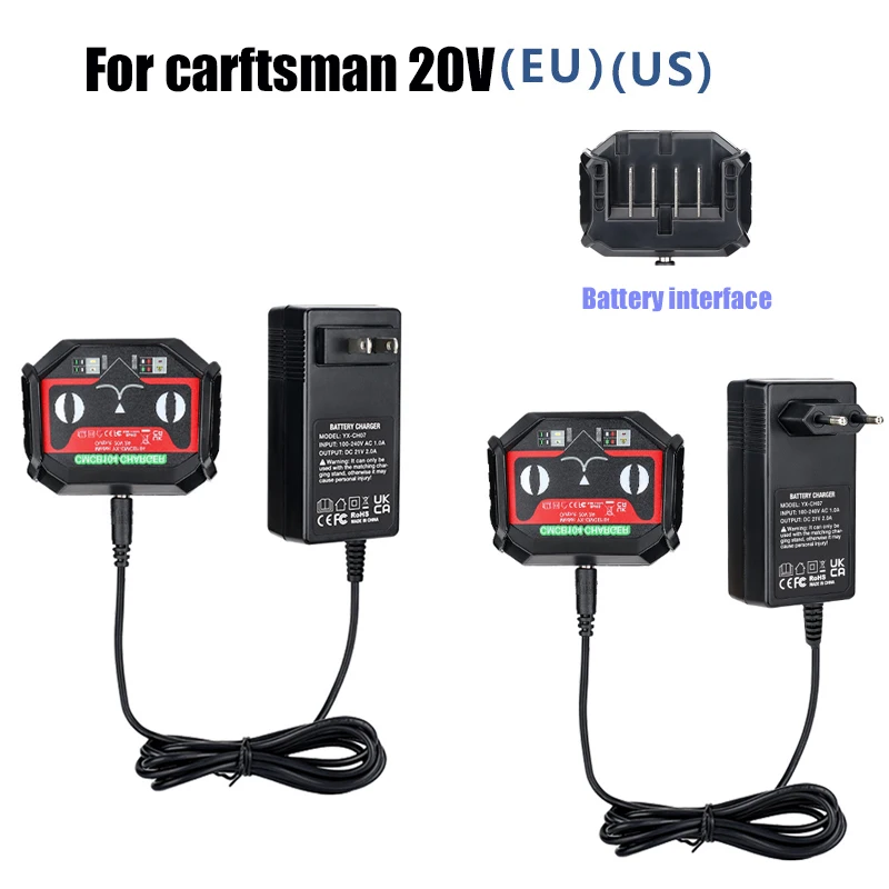 NEW EU US plug for Craftsman 20V Li-ion battery charger CMCB102 Li-ion battery CMCB202 CMCB204 Replacement power tools