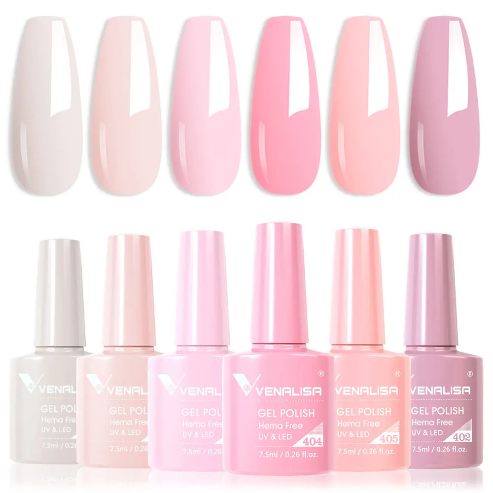 Venalisa Color Nail Gel Polish Kit  Jelly Pink Semi-transparent HEMA FREE Self Leveling Nude Natural Pink Nail Manicure Set images - 6