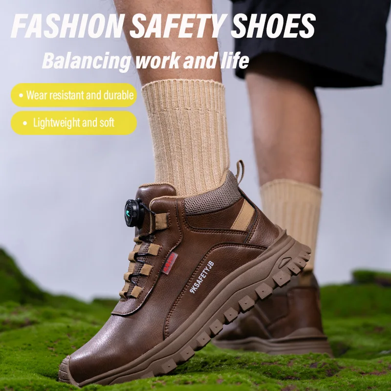New Rotating Button Men Boots Anti-smash Anti Puncture Safety Shoes Men Work Boots Steel Toe Shoes Security Indestructible Shoes