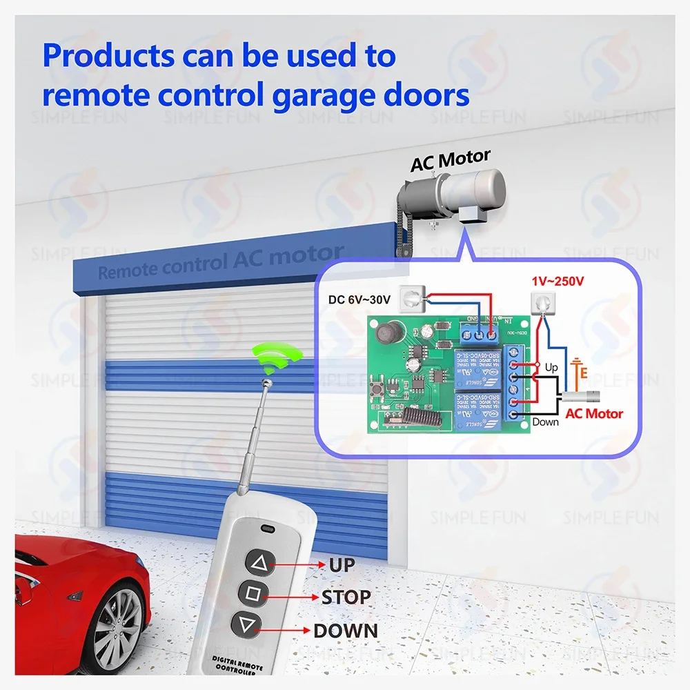 433MHz Light/Garage Door Wireless Remote Control Switch,500 metres Transmitter,DC 6V 12V 24V 2CH RF Receiver,for Lamp/Motor/DIY