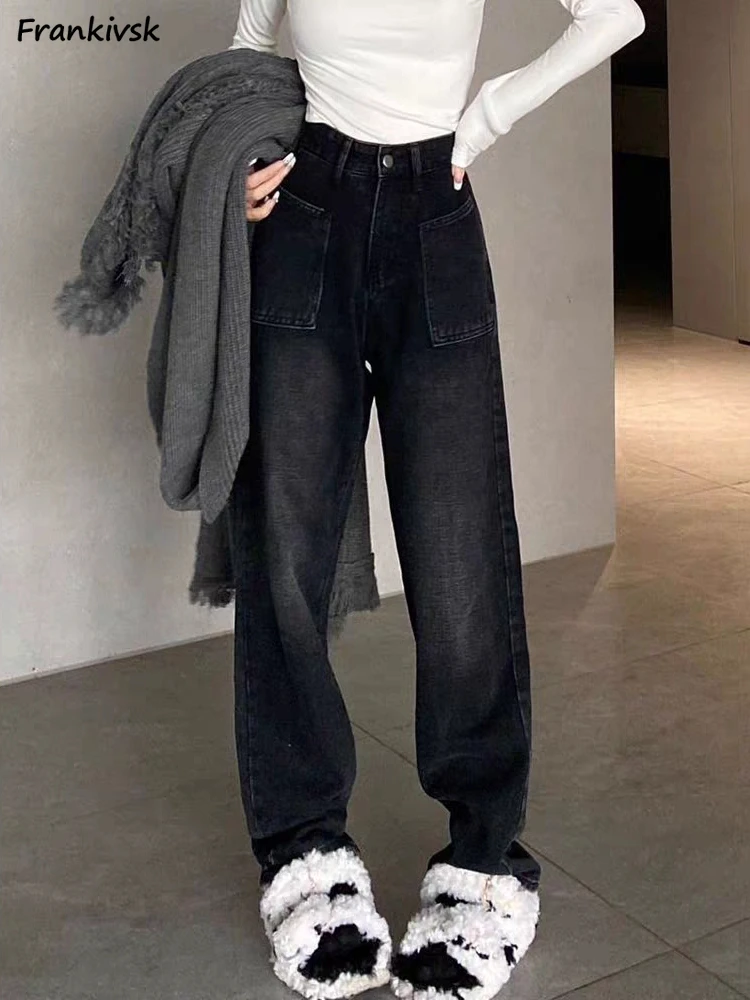 

Women Jeans Retro Baggy Washed Mops Trousers Streetwear Versatile Schoolgirl High Waist Comfortable Stretchy Aesthetic Classic