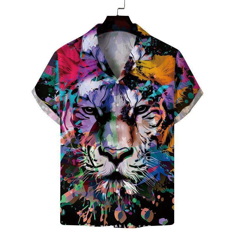 

Lion Birds Hawaiian Shirt Men Women Summer Beach Vacation Short Sleeve Tops Street Button T Shirts 3d Print Animal Lapel Blouse