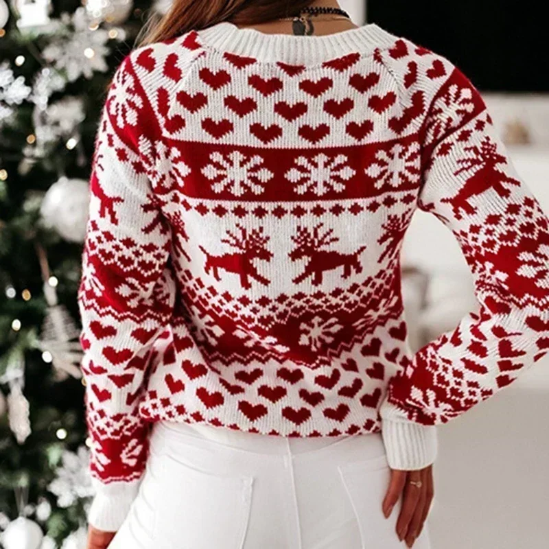 2025 New Winter Christmas Sweater for Women Jacquard Knitted Long Sleeve Y2K Clothes Warm Thicken Jumpers Pullover Tops Knitwear