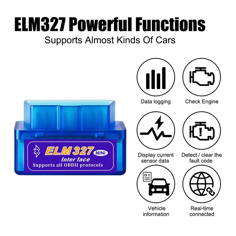 Mini ELM327 Bluetooth OBD2 Scanner Code Reader V1.5/V2.1 Car Diagnostic Tools Check Engine Scan Car Fault Detector 16PIN image 2