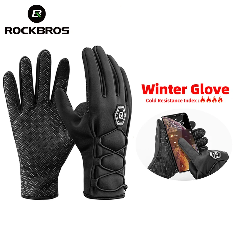 RockBros Cycling Gloves Fleece Winter Warm Touch Screen Gloves Windproof Non Slip Outdoor Driving Motorcycle MTB Bike Gloves